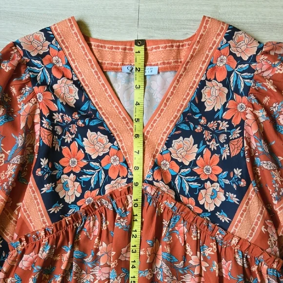 Cezele Womens Boho Floral Vneck Midi Dress Country Western Festival Tunic Small - Picture 12 of 16